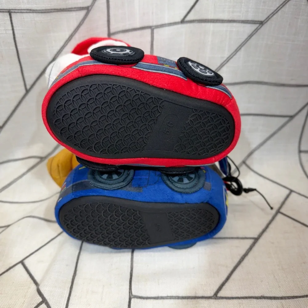 Paw Patrol Toddler Plush Slippers Size 5-6 Red Blue Chase Marshall 3D Vehicle